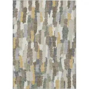 Photo of Ivory And Beige Striped Washable Indoor Outdoor Area Rug