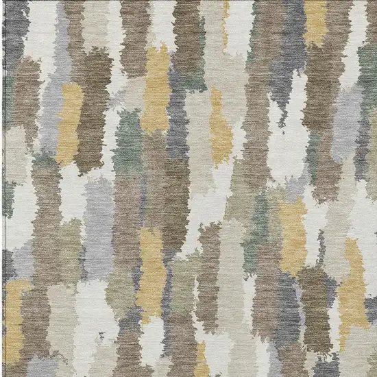Ivory And Beige Striped Washable Indoor Outdoor Area Rug Photo 2