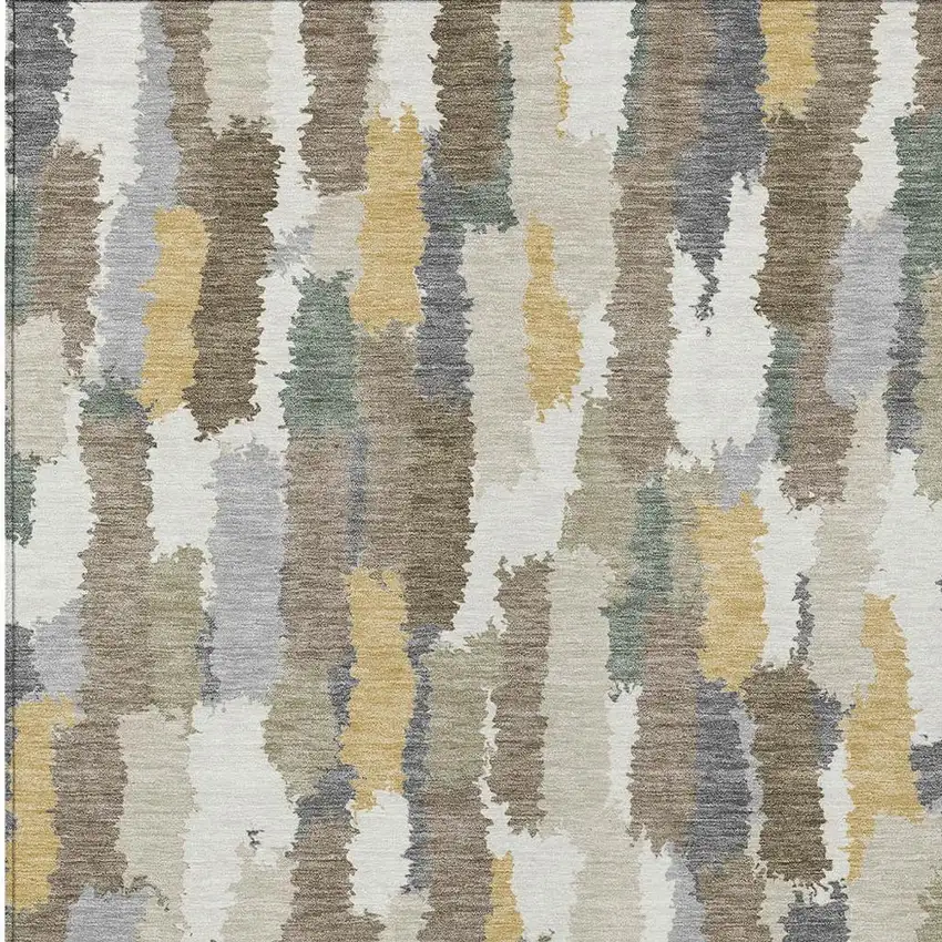 Ivory And Beige Striped Washable Indoor Outdoor Area Rug Photo 2