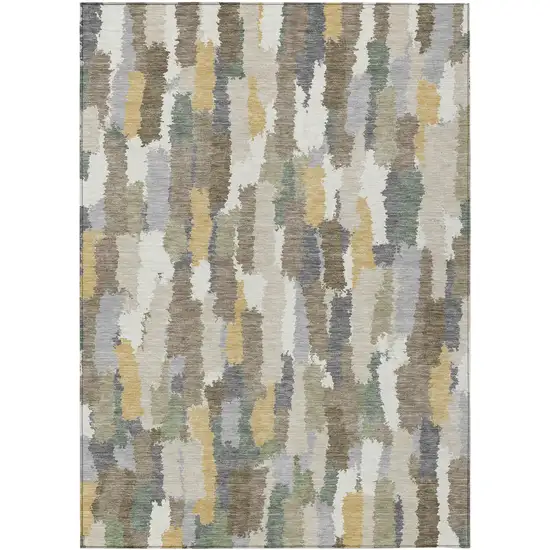 Ivory And Beige Striped Washable Indoor Outdoor Area Rug Photo 1