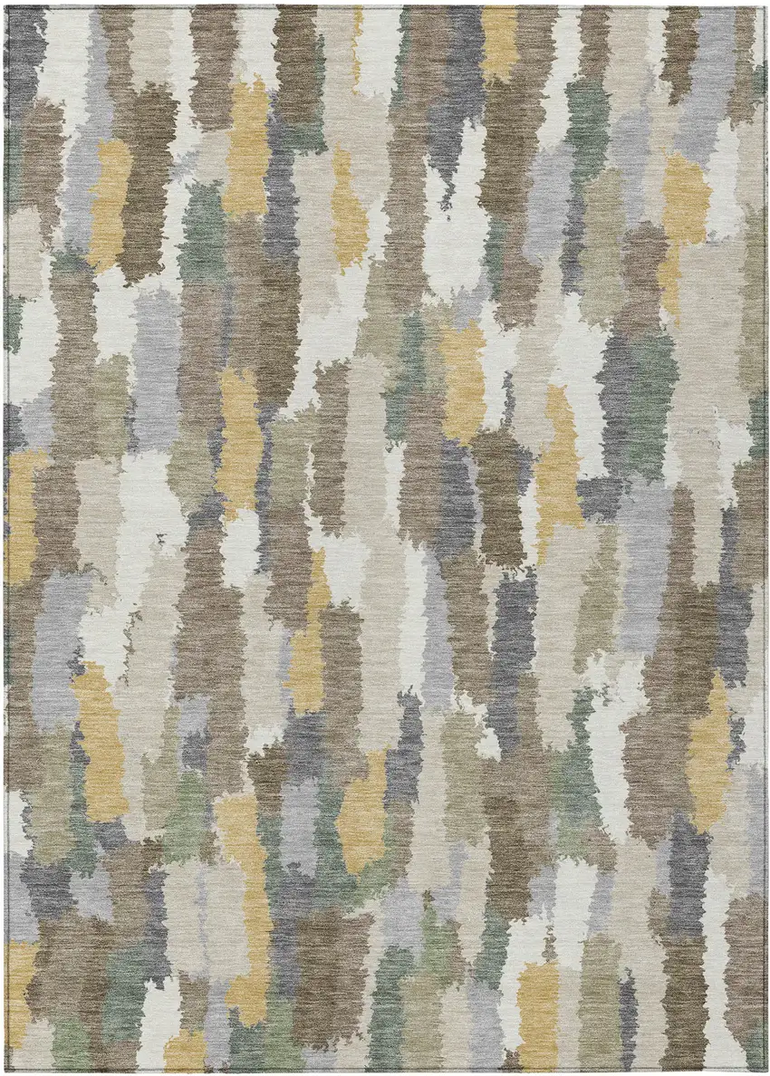 Ivory And Beige Striped Washable Indoor Outdoor Area Rug Photo 1