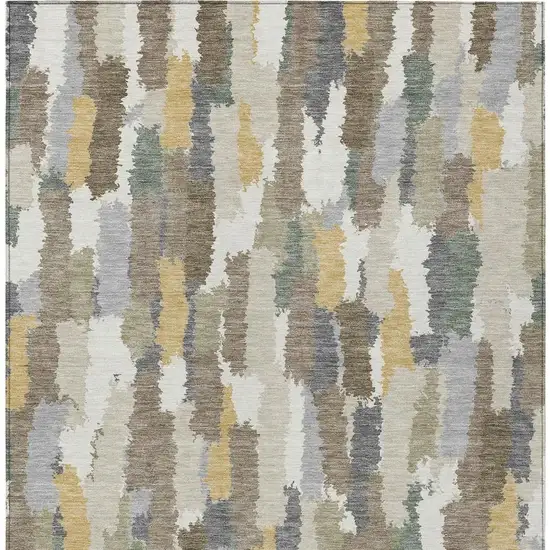 Ivory And Beige Striped Washable Indoor Outdoor Area Rug Photo 3