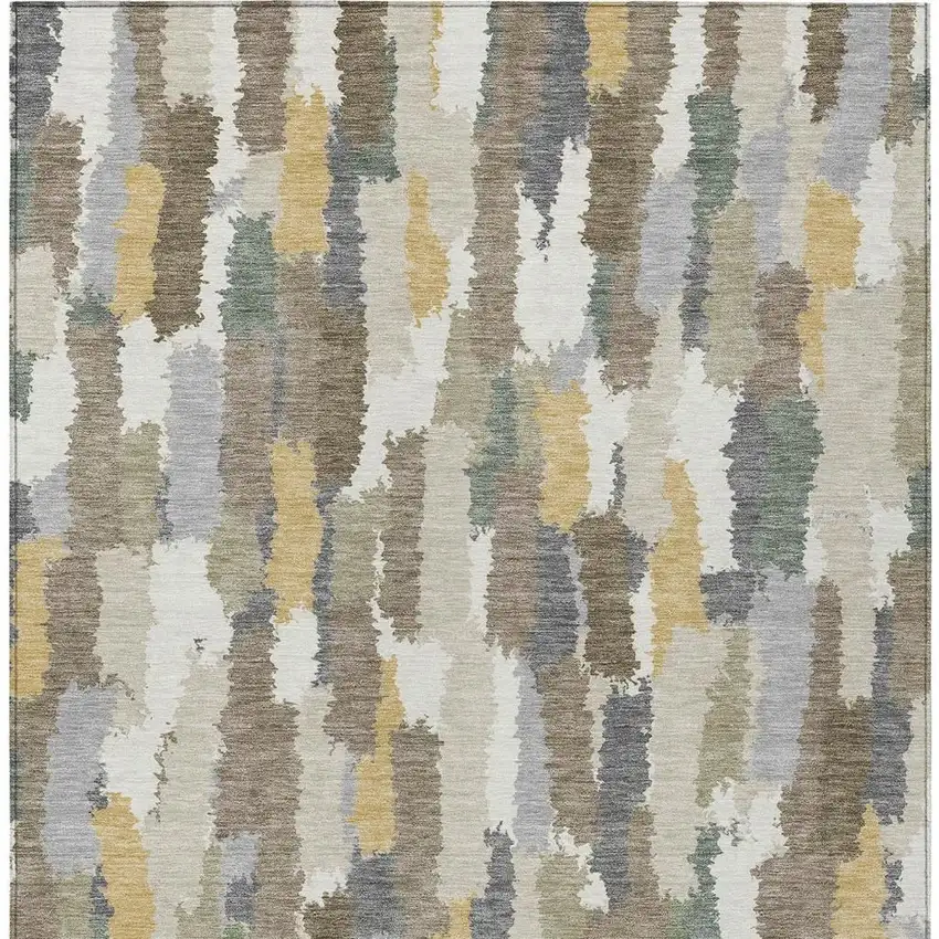 Ivory And Beige Striped Washable Indoor Outdoor Area Rug Photo 3