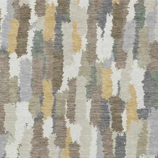 Ivory And Beige Striped Washable Indoor Outdoor Area Rug Photo 2