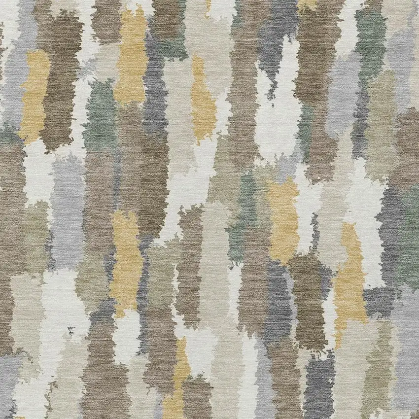 Ivory And Beige Striped Washable Indoor Outdoor Area Rug Photo 2