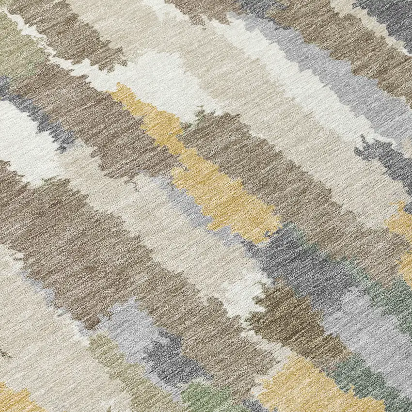 Ivory And Beige Striped Washable Indoor Outdoor Area Rug Photo 9