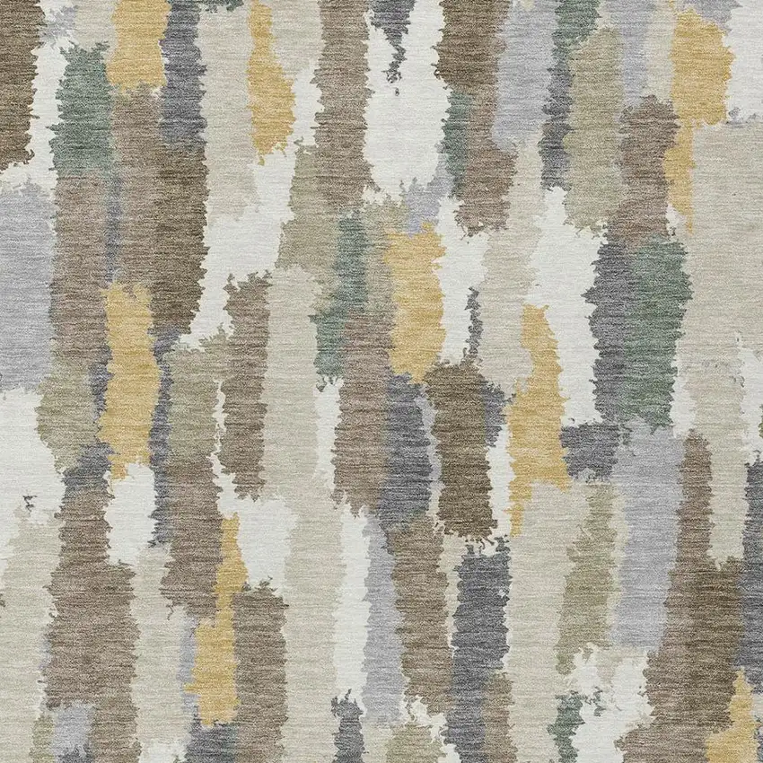 Ivory And Beige Striped Washable Indoor Outdoor Area Rug Photo 2