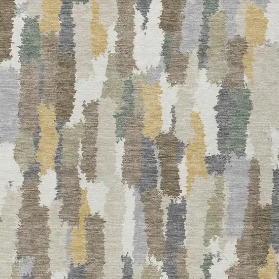 Ivory And Beige Striped Washable Indoor Outdoor Area Rug Photo 2