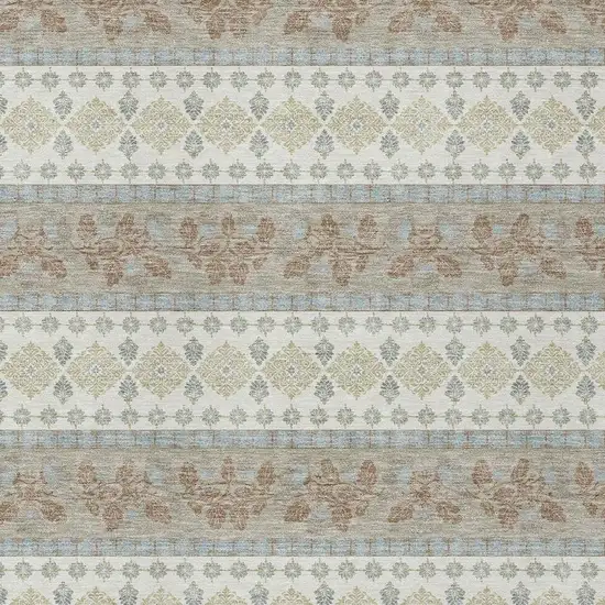 Ivory And Beige Striped Washable Indoor Outdoor Area Rug Photo 2