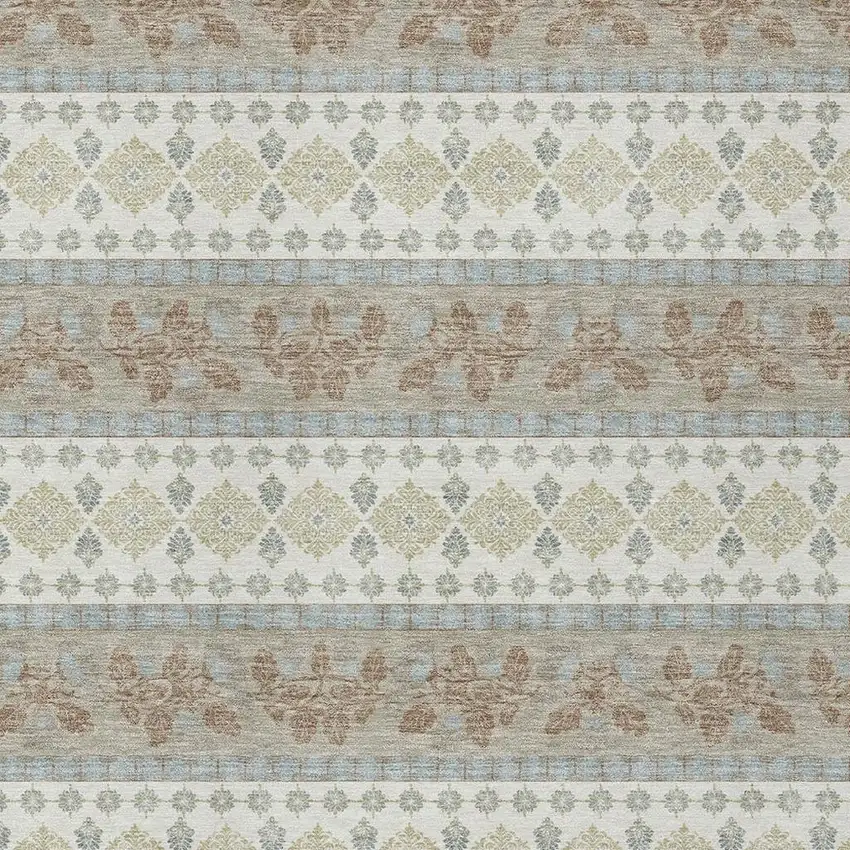 Ivory And Beige Striped Washable Indoor Outdoor Area Rug Photo 2