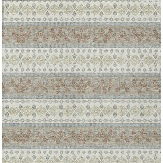 Ivory And Beige Striped Washable Indoor Outdoor Area Rug Photo 3