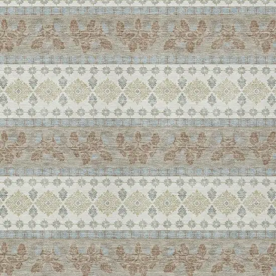 Ivory And Beige Striped Washable Indoor Outdoor Area Rug Photo 2