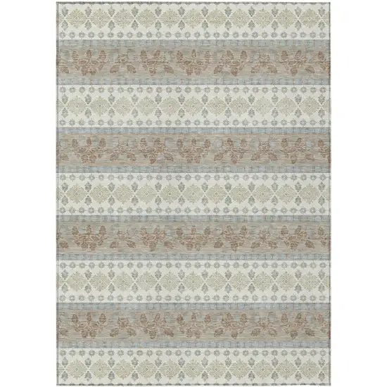 Ivory And Beige Striped Washable Indoor Outdoor Area Rug Photo 1
