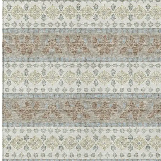 Ivory And Beige Striped Washable Indoor Outdoor Area Rug Photo 2