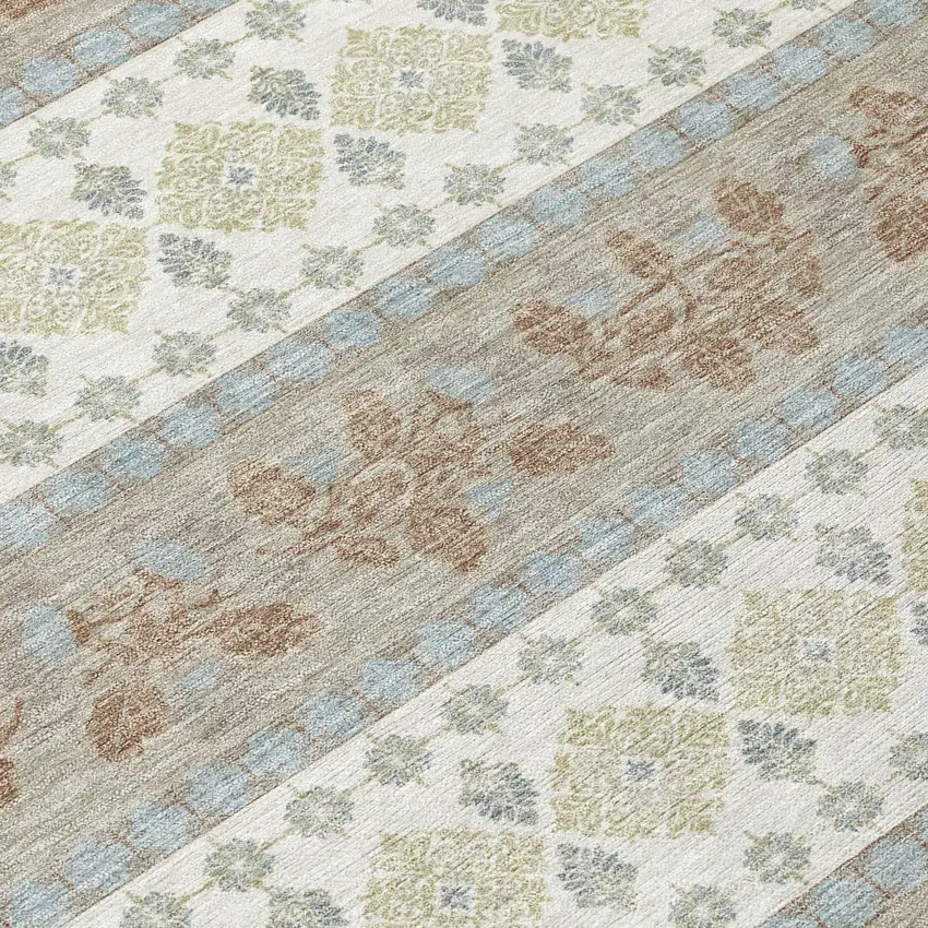 Ivory And Beige Striped Washable Indoor Outdoor Area Rug Photo 9