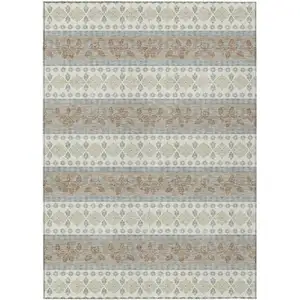 Photo of Ivory And Beige Striped Washable Indoor Outdoor Area Rug