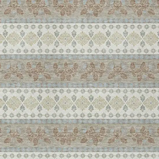 Ivory And Beige Striped Washable Indoor Outdoor Area Rug Photo 2