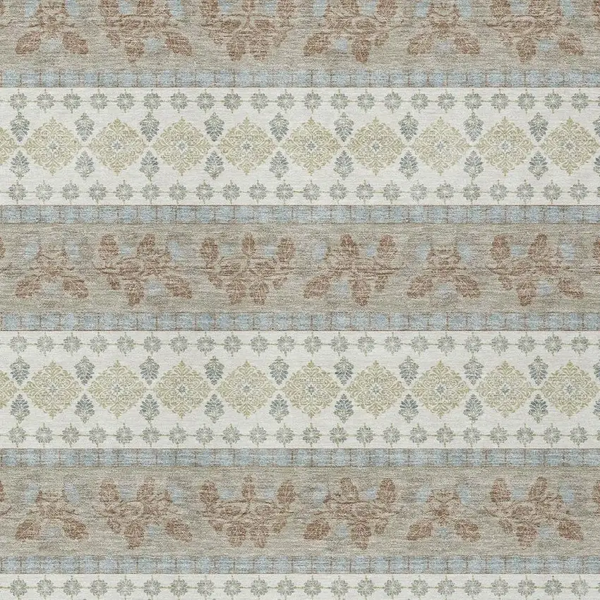 Ivory And Beige Striped Washable Indoor Outdoor Area Rug Photo 2