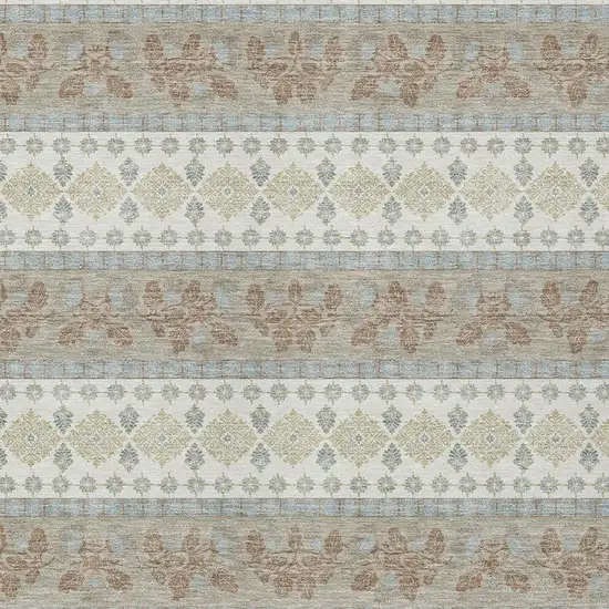 Ivory And Beige Striped Washable Indoor Outdoor Area Rug Photo 2