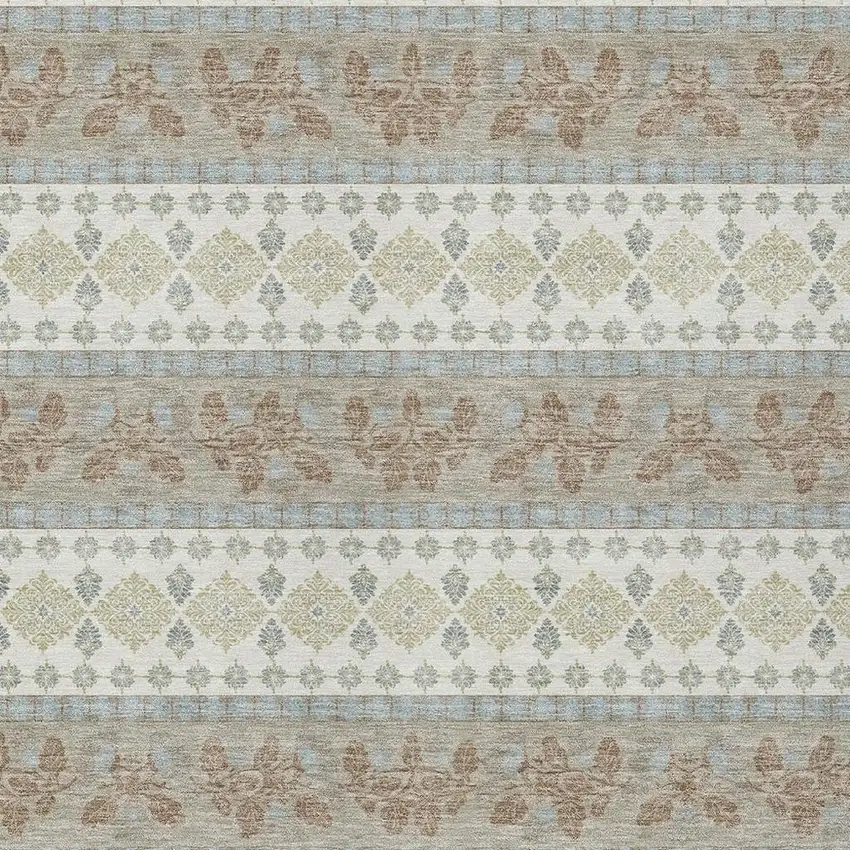 Ivory And Beige Striped Washable Indoor Outdoor Area Rug Photo 2
