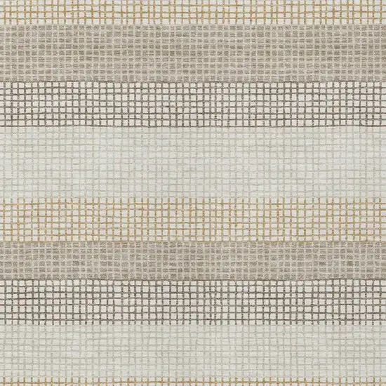 Ivory And Beige Striped Washable Indoor Outdoor Area Rug Photo 3