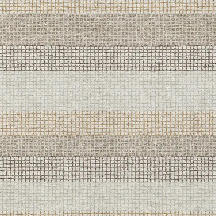 Ivory And Beige Striped Washable Indoor Outdoor Area Rug Photo 3