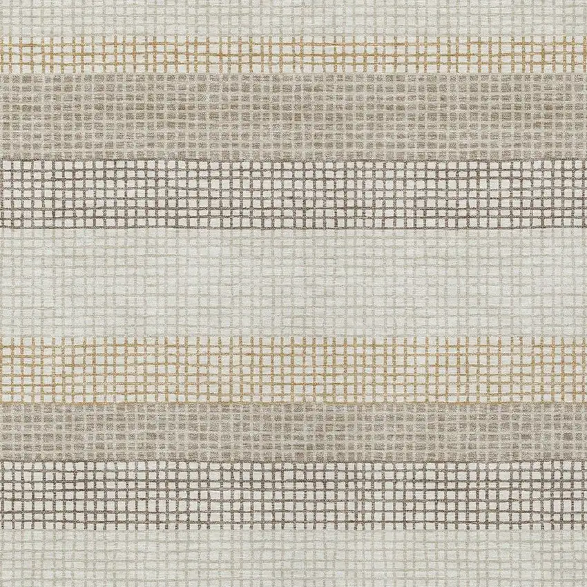 Ivory And Beige Striped Washable Indoor Outdoor Area Rug Photo 3