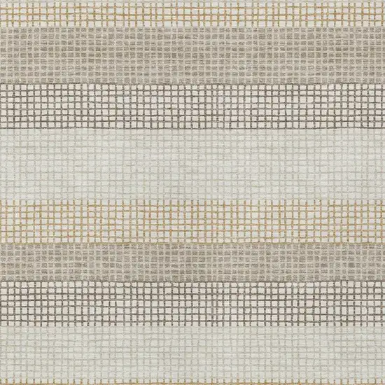 Ivory And Beige Striped Washable Indoor Outdoor Area Rug Photo 3