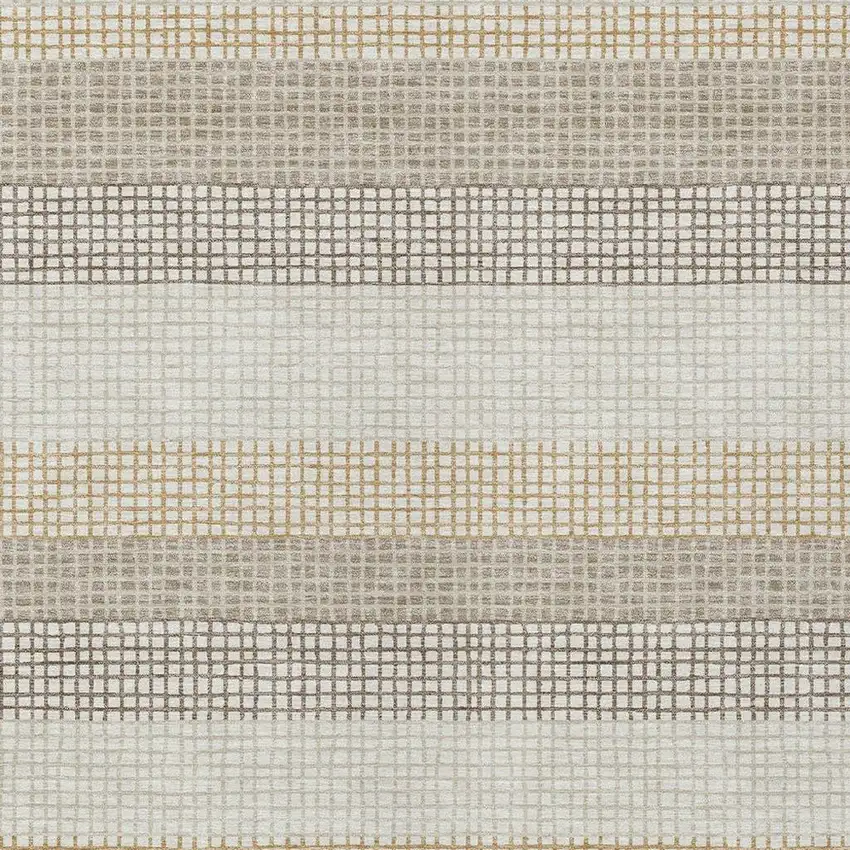 Ivory And Beige Striped Washable Indoor Outdoor Area Rug Photo 3