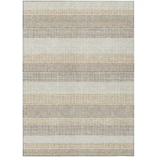 Ivory And Beige Striped Washable Indoor Outdoor Area Rug Photo 2