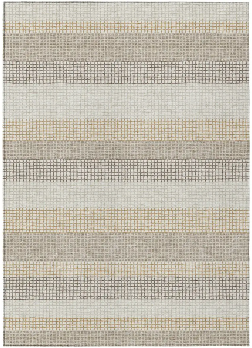 Ivory And Beige Striped Washable Indoor Outdoor Area Rug Photo 2