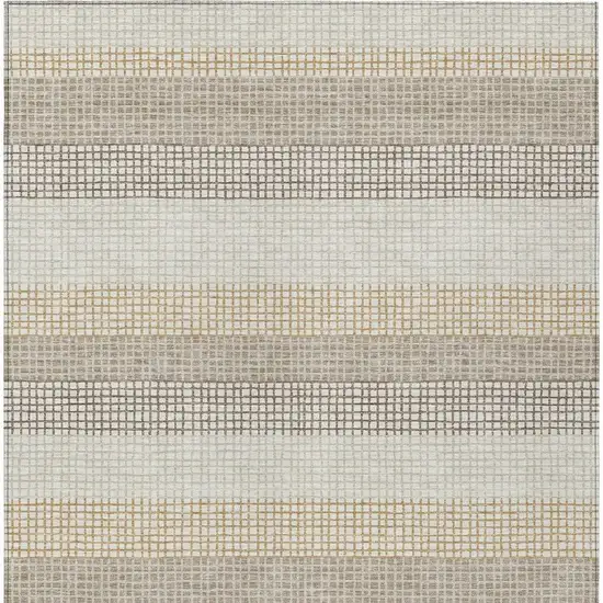 Ivory And Beige Striped Washable Indoor Outdoor Area Rug Photo 4