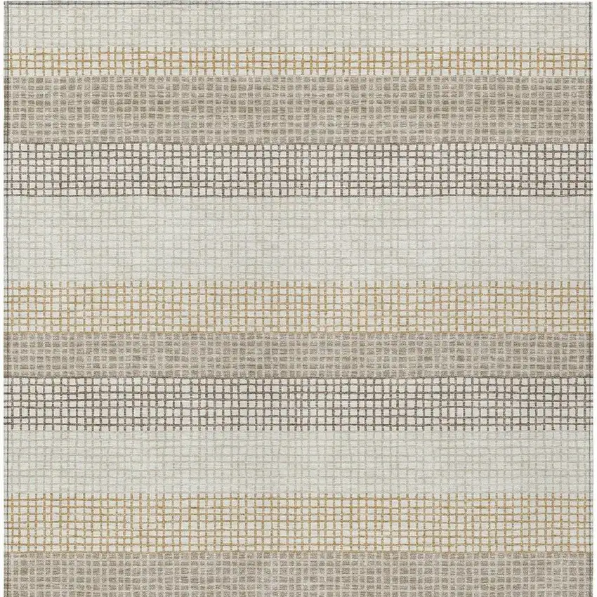 Ivory And Beige Striped Washable Indoor Outdoor Area Rug Photo 4