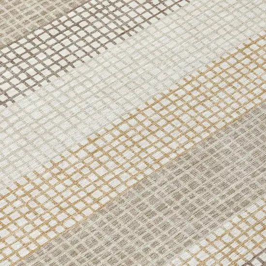 Ivory And Beige Striped Washable Indoor Outdoor Area Rug Photo 6