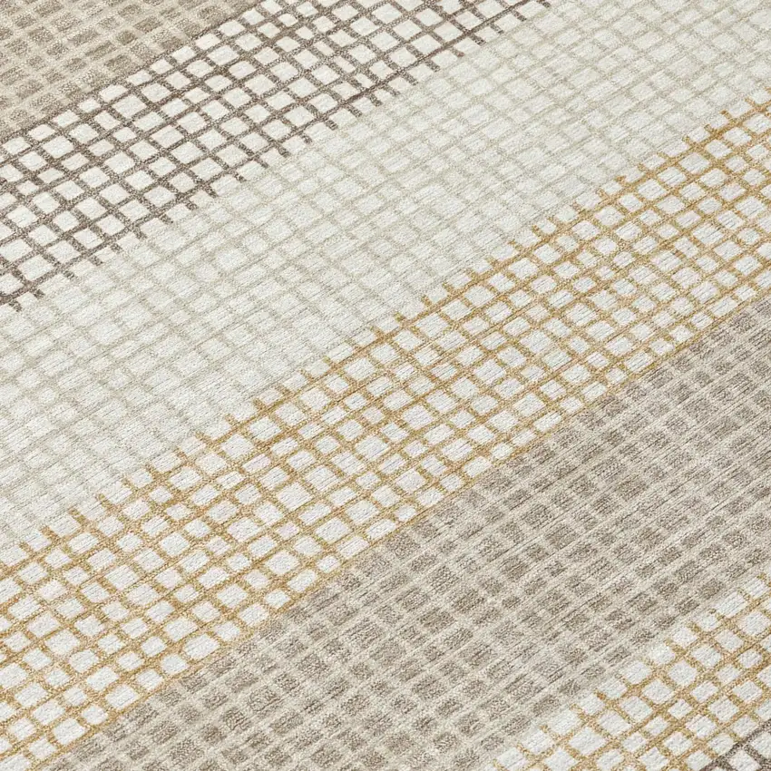 Ivory And Beige Striped Washable Indoor Outdoor Area Rug Photo 6