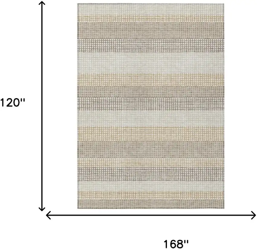 Ivory And Beige Striped Washable Indoor Outdoor Area Rug Photo 7