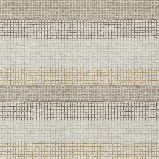 Ivory And Beige Striped Washable Indoor Outdoor Area Rug Photo 3