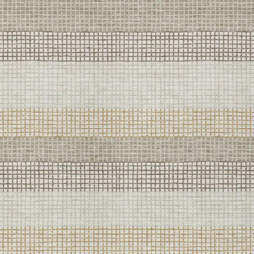 Ivory And Beige Striped Washable Indoor Outdoor Area Rug Photo 3