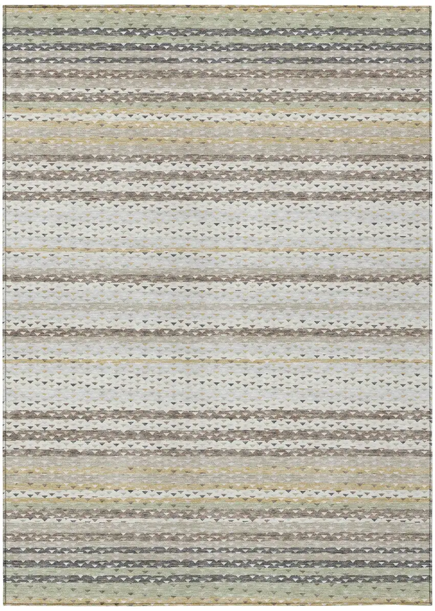 Ivory And Beige Striped Washable Indoor Outdoor Area Rug Photo 2