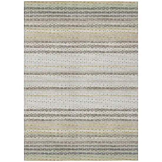Ivory And Beige Striped Washable Indoor Outdoor Area Rug Photo 2