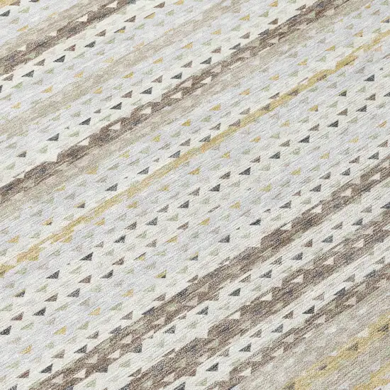 Ivory And Beige Striped Washable Indoor Outdoor Area Rug Photo 4