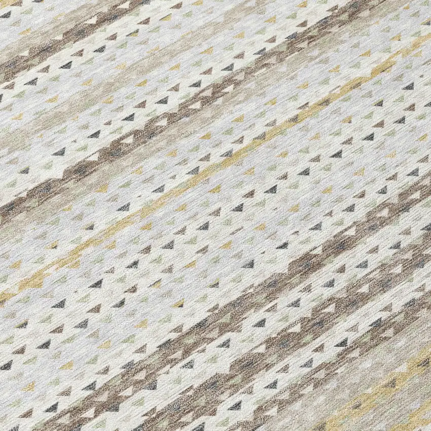 Ivory And Beige Striped Washable Indoor Outdoor Area Rug Photo 4