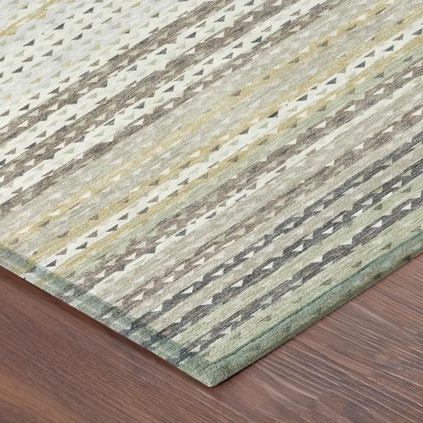 Ivory And Beige Striped Washable Indoor Outdoor Area Rug Photo 3