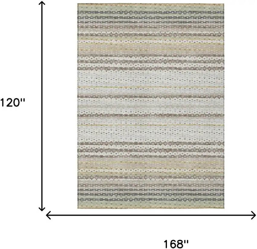 Ivory And Beige Striped Washable Indoor Outdoor Area Rug Photo 5