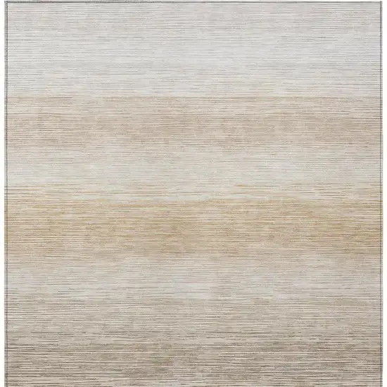 Ivory And Beige Striped Washable Indoor Outdoor Area Rug Photo 3