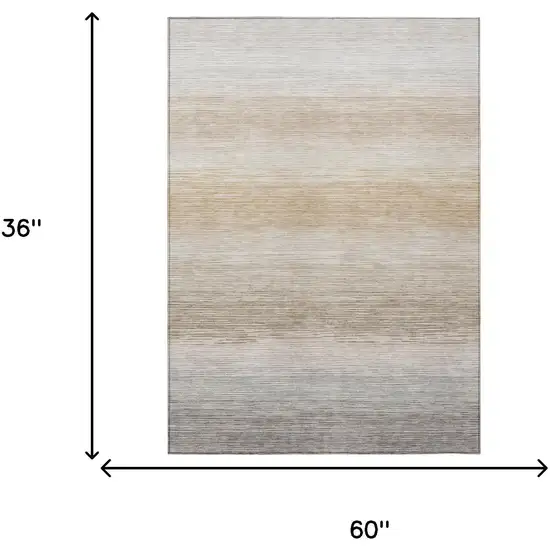 Ivory And Beige Striped Washable Indoor Outdoor Area Rug Photo 6