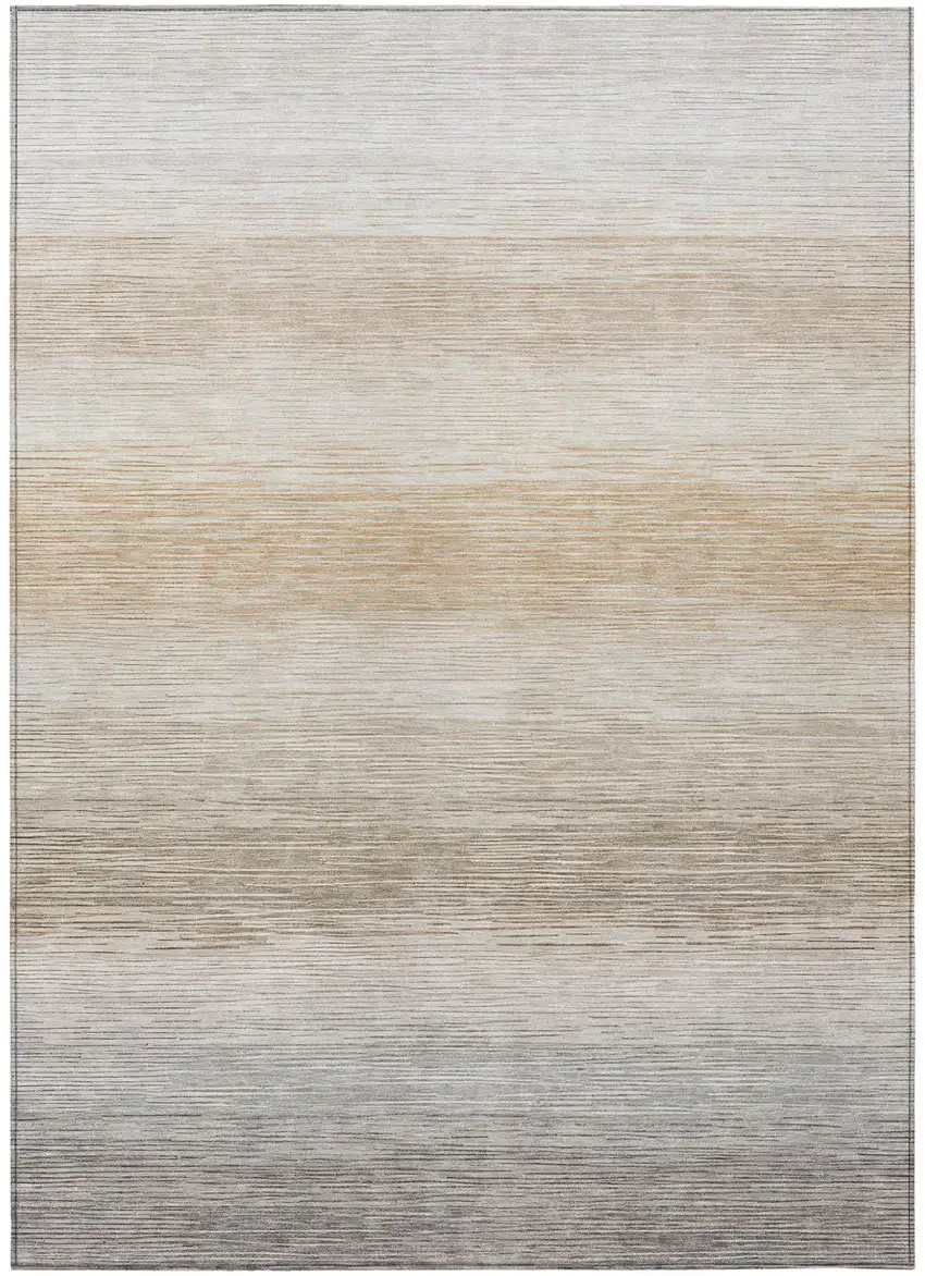 Ivory And Beige Striped Washable Indoor Outdoor Area Rug Photo 1