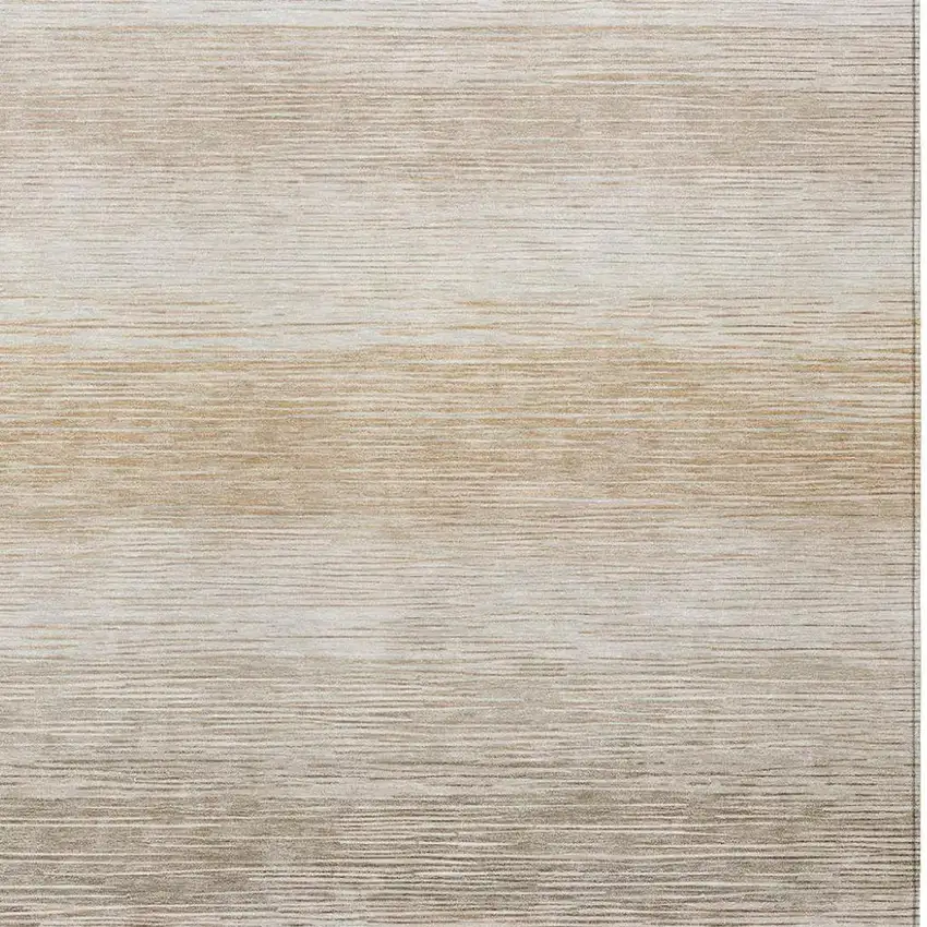 Ivory And Beige Striped Washable Indoor Outdoor Area Rug Photo 2
