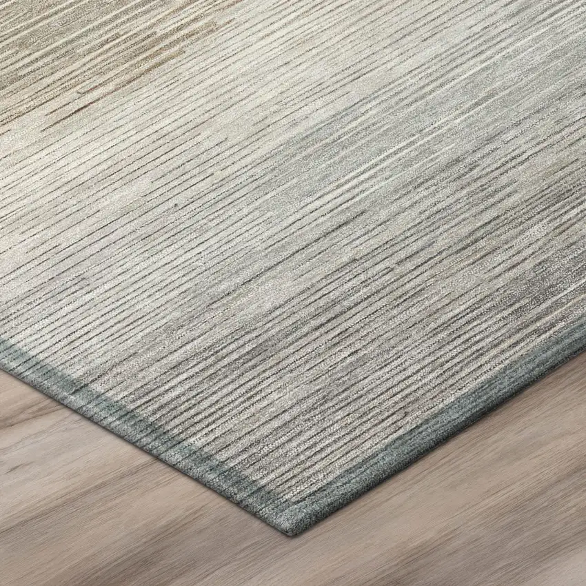Ivory And Beige Striped Washable Indoor Outdoor Area Rug Photo 4