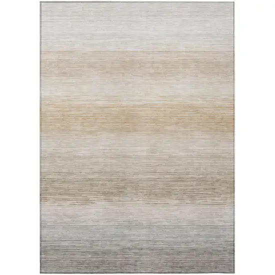 Ivory And Beige Striped Washable Indoor Outdoor Area Rug Photo 1